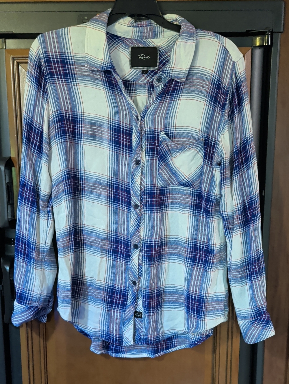 Rails Blue and White Plaid Button-Down Shirt